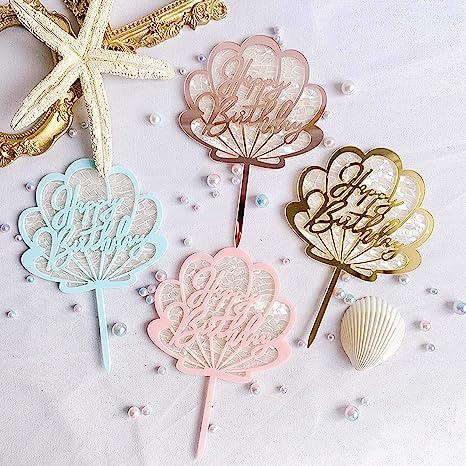 Celebrate in Style with Acrylic Sea Shell Happy Birthday Cake Toppers ...